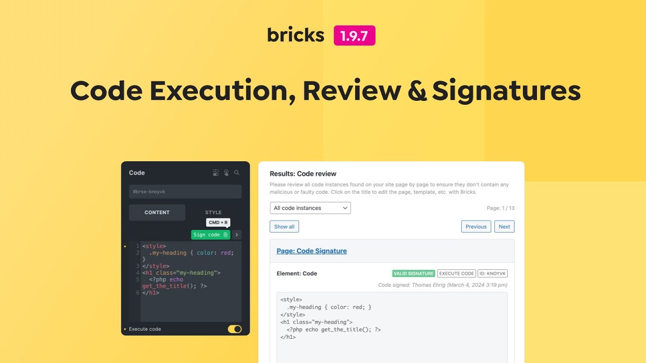 Bricks 1.9.7 - Code Execution, Review & Signatures