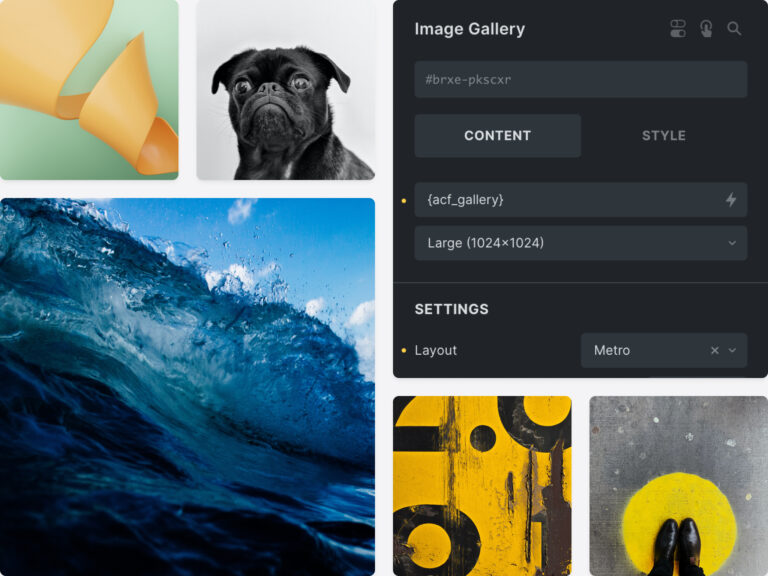 Image gallery settings panel querying a custom ACF image gallery
