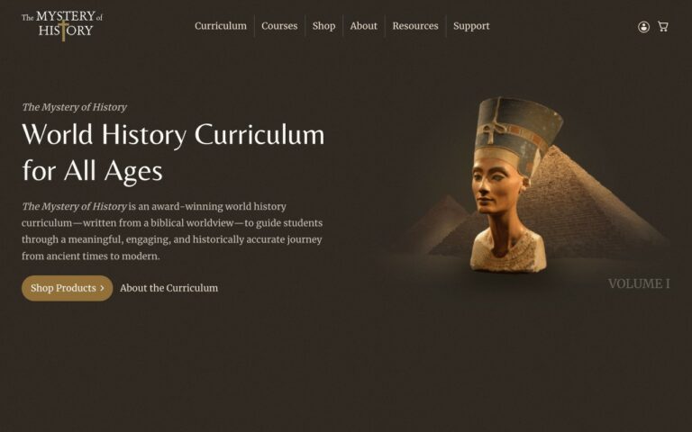 Christian World History Curriculum Homepage Screenshot