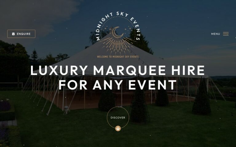 Midnight Sky Events Homepage Screenshot