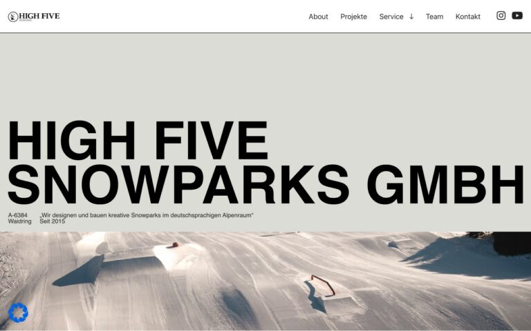 High5 Snowparks Homepage Screenshot