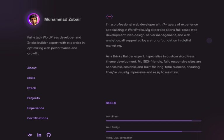 Zubair – Web Dev Portfolio Homepage Screenshot