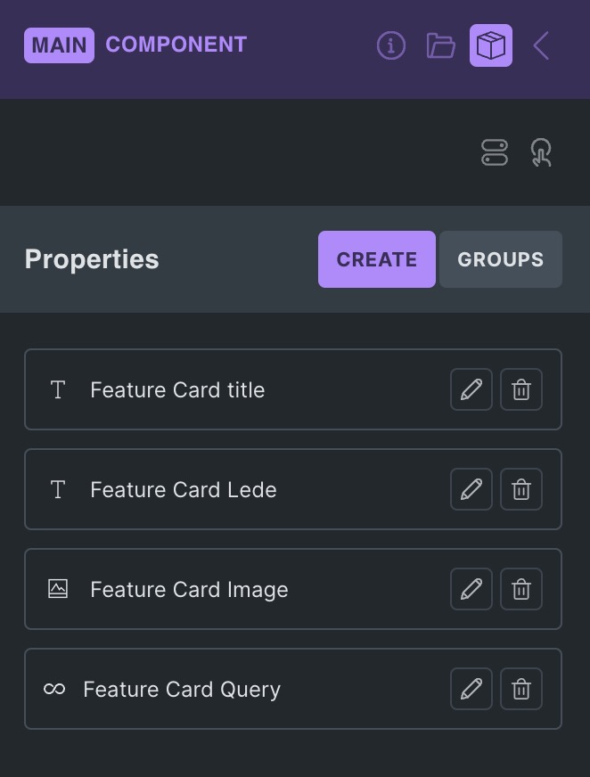 Screenshot of the component properties