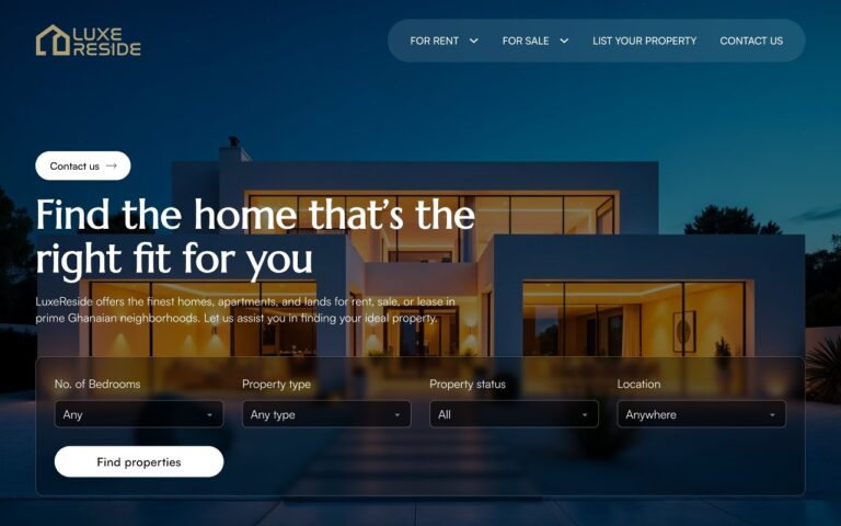 LuxeReside Homepage Screenshot