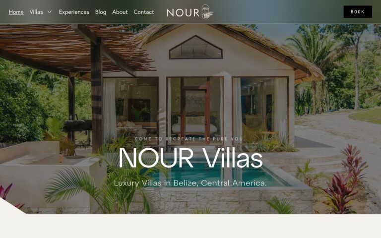 NOUR Villas Belize Homepage Screenshot