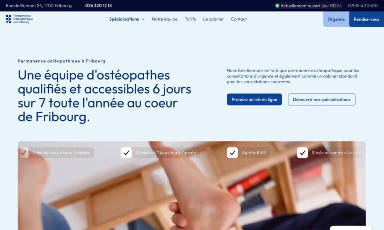 Cabinet d’ostéopathie à Fribourg Homepage Screenshot