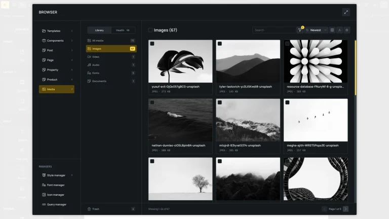 Browsing WordPress attachments in the Bricks Media Browser